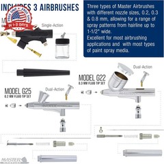 Airbrush Compressor Kit Gravity Siphon Feed Dual Action Single Action 3 Airbrush