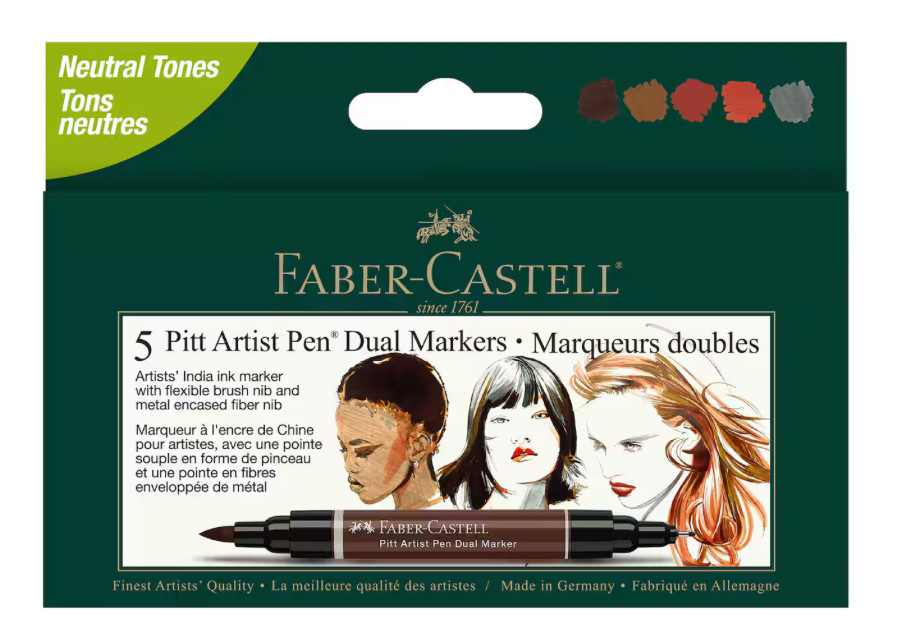 Faber-Castell Neutral Tones Pitt Artist Pen Dual Markers, 5ct