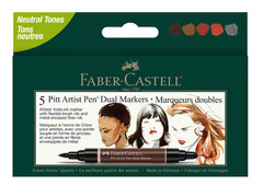 Faber-Castell Neutral Tones Pitt Artist Pen Dual Markers, 5ct