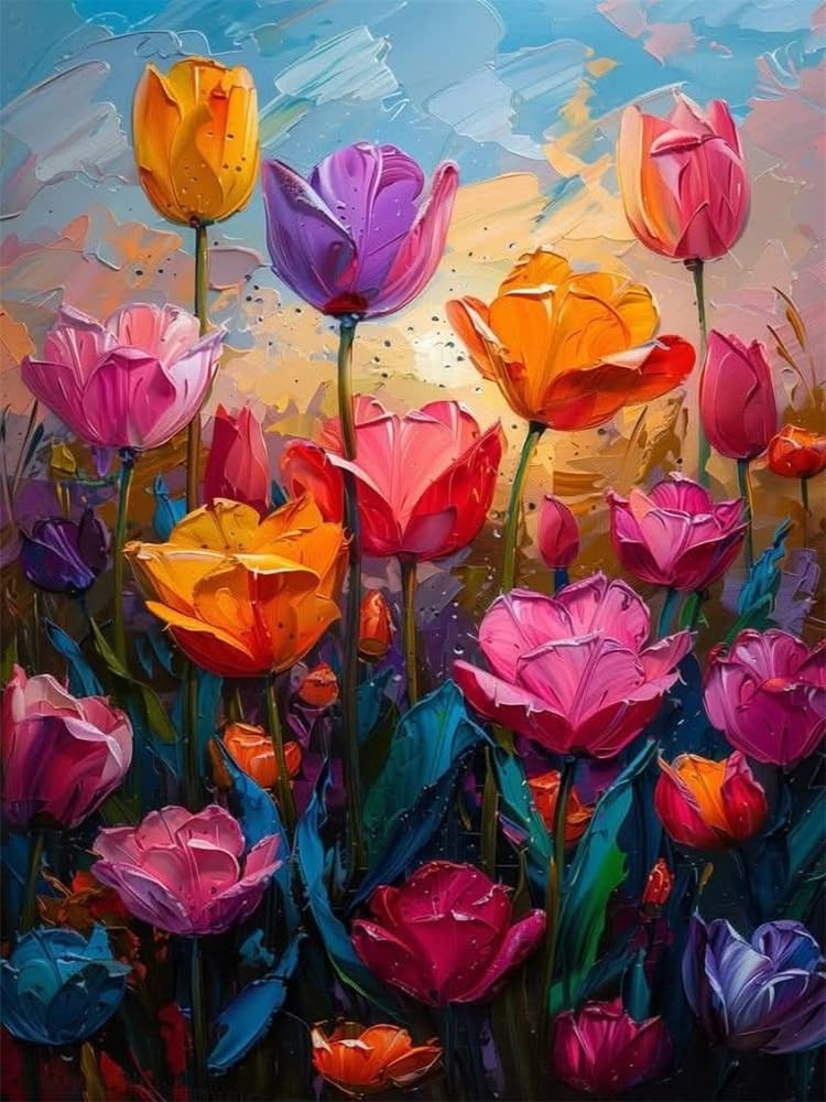 Tulip Diamond Art Kits for Adults,Round Full Drill 5D Diamond Painting Kits for.