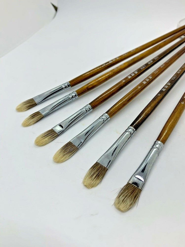 XDT#631 Filbert Style Paint Painting Brushes Set 6 Pc Size #6 Pure Squirrel Hair