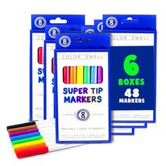 Super Tip Markers 6 Boxes of 8 Washable Vibrant Colors (48 Total) Perfect Bul…
