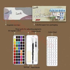 Professional 50 Colors Watercolor Paint Draw Painting + Water Brush Pigments Set