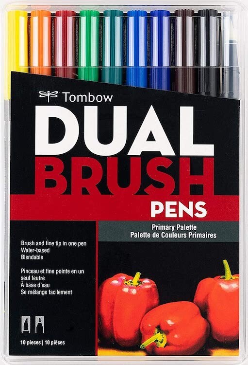 Tombow Professional Dual Brush Pens (9 plus blender pen) Primary Palette 56167