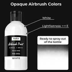 Nicpro White Large Airbrush Paint (8.45 oz, 250 8.45 Fl Oz (Pack of 1),
