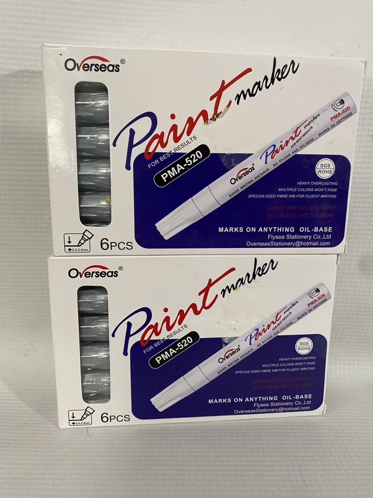 Overseas Silver Permanent Markers Metallic Silver PMA-520 Oil Based 2 Packs of 6