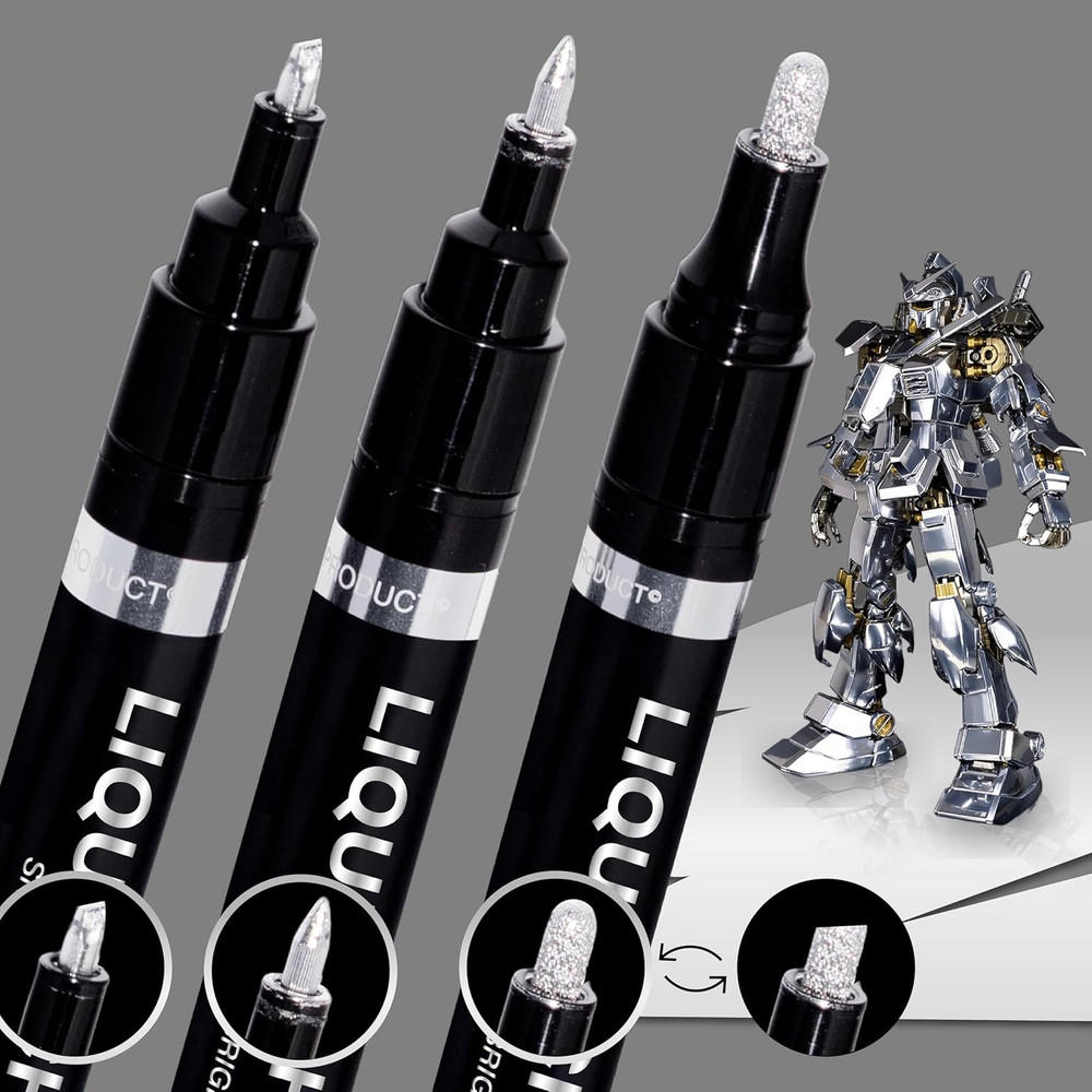 3PK Liquid Chrome Markers Set, Permanent Mirror Pens for Plastic, Metal, Art