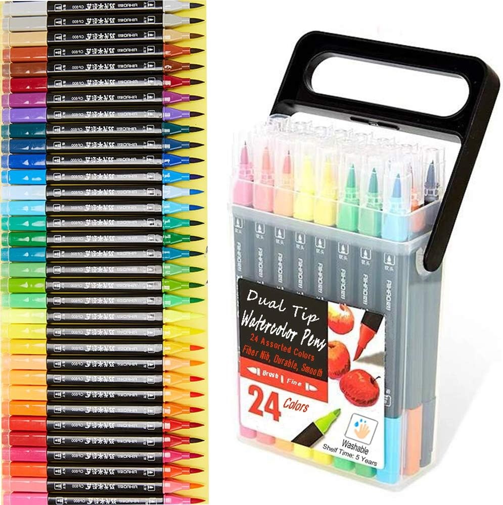 Dual Tip Washable Markers 24 Colors with Stand Box