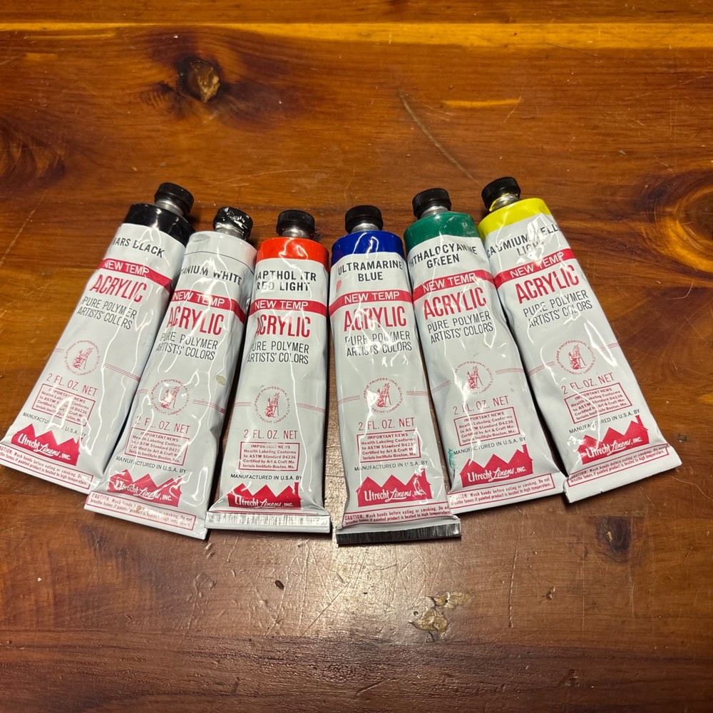 Vintage Utrecht Linens Supreme Professional Quality Acrylic Paint 6 Set