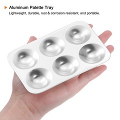 2pcs 5″ x 3.4″ 6 Wells Rectangle Aluminum Paint Palette Tray Paint Mixing Pallet