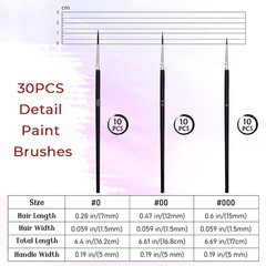30 Pcs Micro Detail Paint Brushes Set Fine Tip Liner Watercolor Acrylic Nail Art