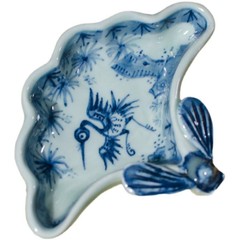 4.4‘’ Ceramic Calligraphy Ink Box Hand-painted Blue and White Studio Pen Lick