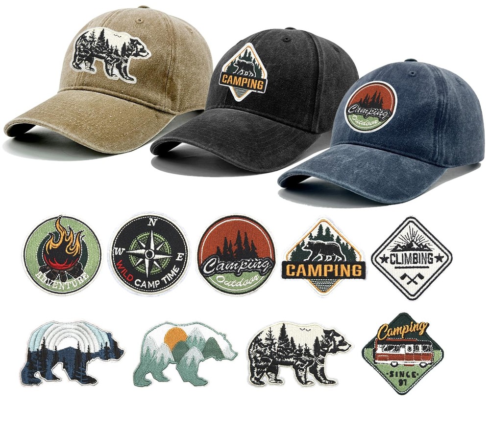 3PCS Washed Baseball Caps for Men with 9PCS Outdoor Camping Iron on Patches, …