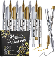 12 Pack Metallic Markers Pens, Water Based Silver & Gold Paint Pens, Gold & Silv