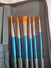 Nylon Hair Paint Brush Set with Carry Case – 12-pc Long Blue Handle