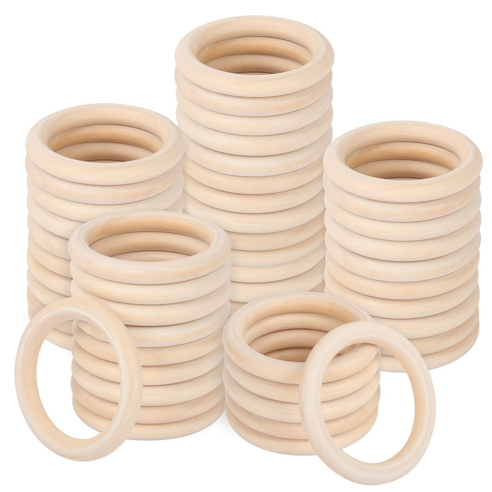 50 Pack 3.5 inch Unfinished Wooden Rings Natural, Wood Craft Rings for DIY Cr…