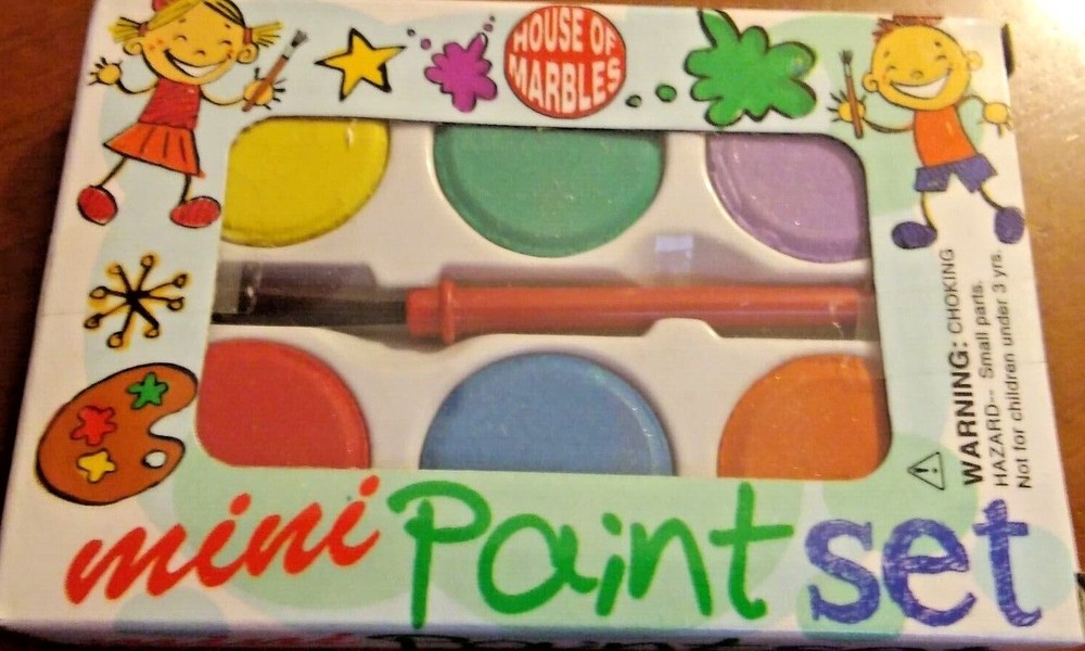 MINI Paint Set w/6 Colors: Red Blue Green Yellow Purple Orange Incl 1 Mini Brush