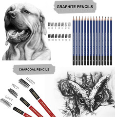 27 Piece Drawing Sketch Pencil Set for Artists Beginners Graphite & Charcoal Kit