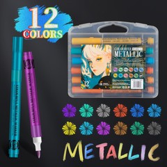 12 Colors Glitter Paint Pens – Acrylic Glitter Markers 1-5mm Soft Tip