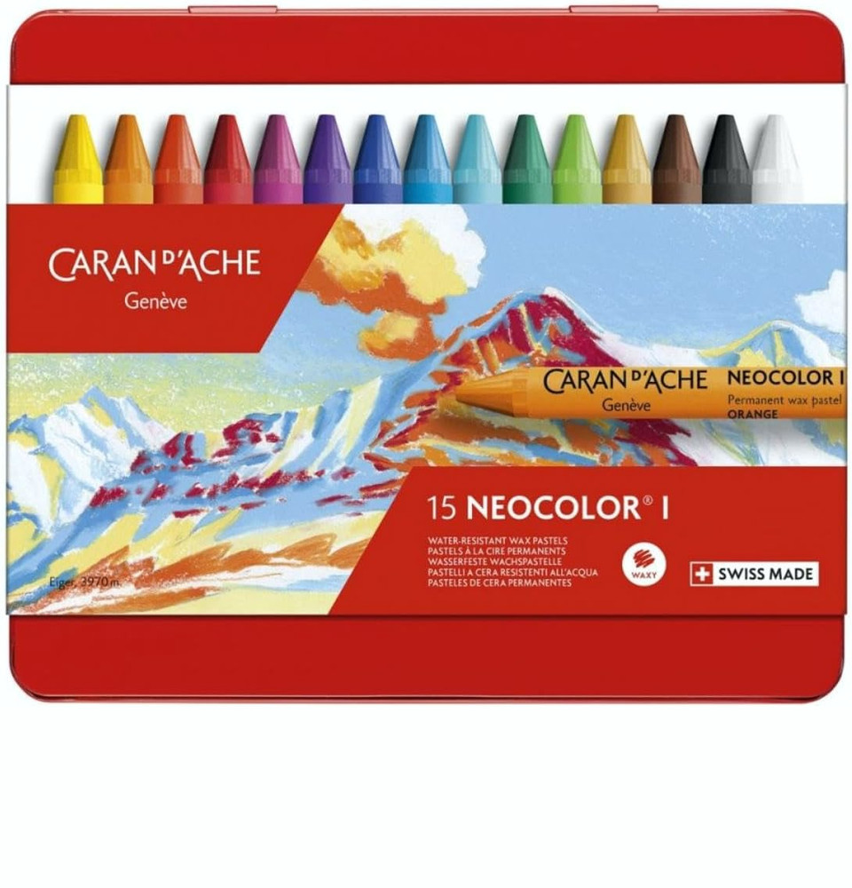 Caran d’ache Neocolor I Water-Resistant Wax Pastels, 15 Colors