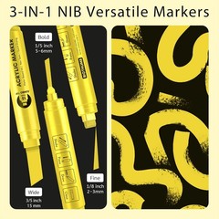 3 Pcs Yellow Jumbo Permanent Markers: 15mm Wide Tip Thick Acrylic Paint Pen Larg
