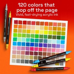 120 Acrylic Paint Pens – Dual Tip (Brush & Fine) Markers for Fabric, Canvas, …