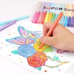 Glitter Highlighter Markers 16-Count, Chisel Tip Assorted Colors for Art & Journ