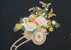 Japanese Art Paper Handmade Chiyogami Vintage Black Floral Rickshaw Gold 37×25″