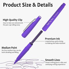 Vibrant Purple Felt Tip Pens – Set of 60 for School Supplies