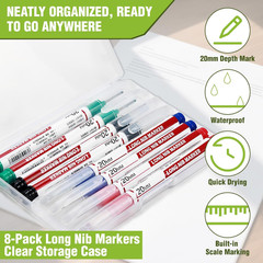 8Pcs Long Nib Marker, Long Head Deep Hole Marker Pens, Waterproof Construction