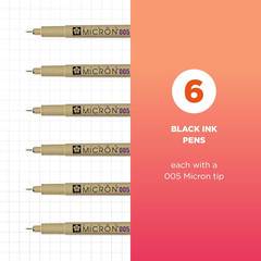Pigma Micron Fineliner Pens, 005 Tip Size, Archival Black Ink, 6PK 50034