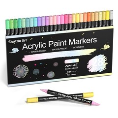 28 Pastel Colors Dual Tip Acrylic Paint Markers, Brush Tip and Fine Tip Acryl…