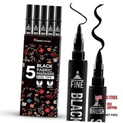 5 Dual-Tip Black Fabric Markers Permanent for Clothes – Fabric Paint Pens for