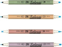 Kuretake Zig Twin Tip Emboss Markers for Calligraphy 4pcs Pen Set from Japan