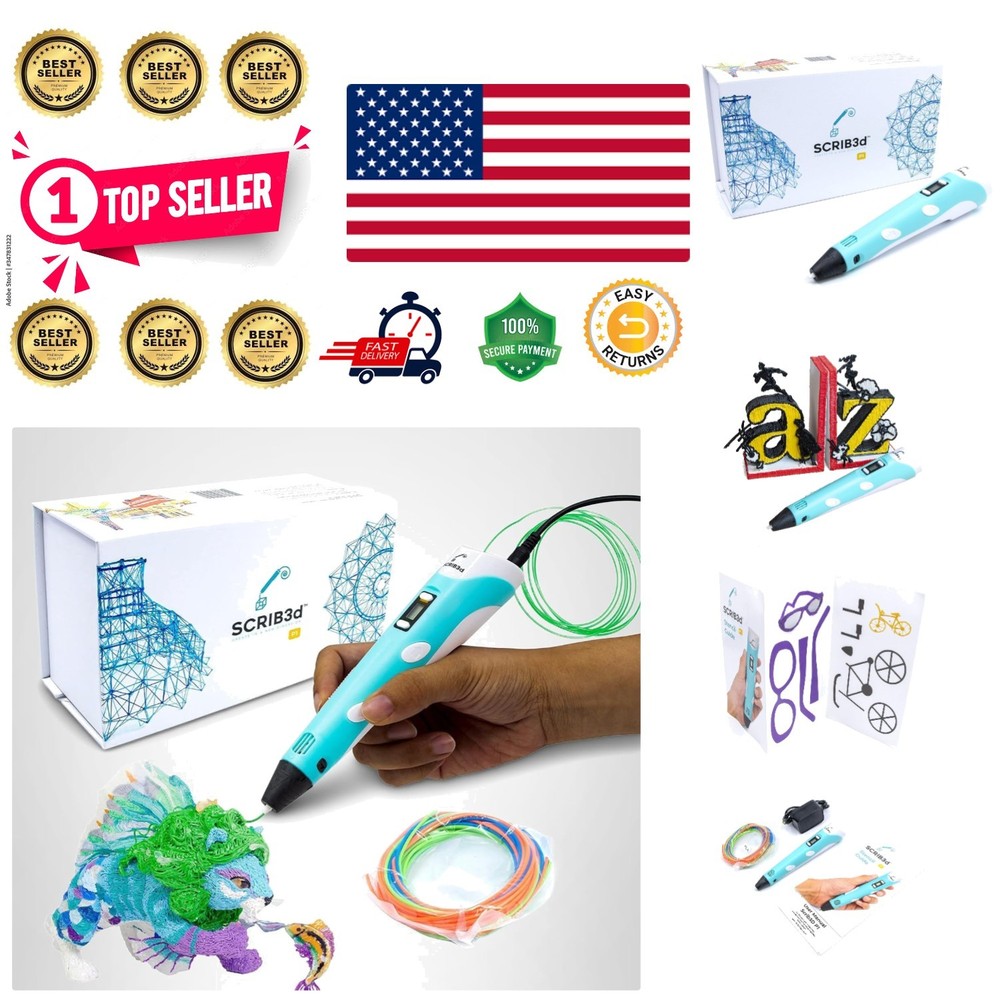 Advanced P1 3D Printing Pen with Display, Stencil Guide & Power Adapter