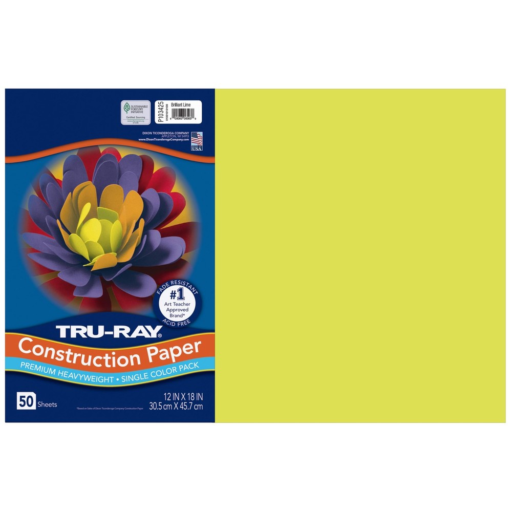 ® Construction Paper, 50% Recycled, 12″ x 18″, Brilliant Lime, Pack of 50