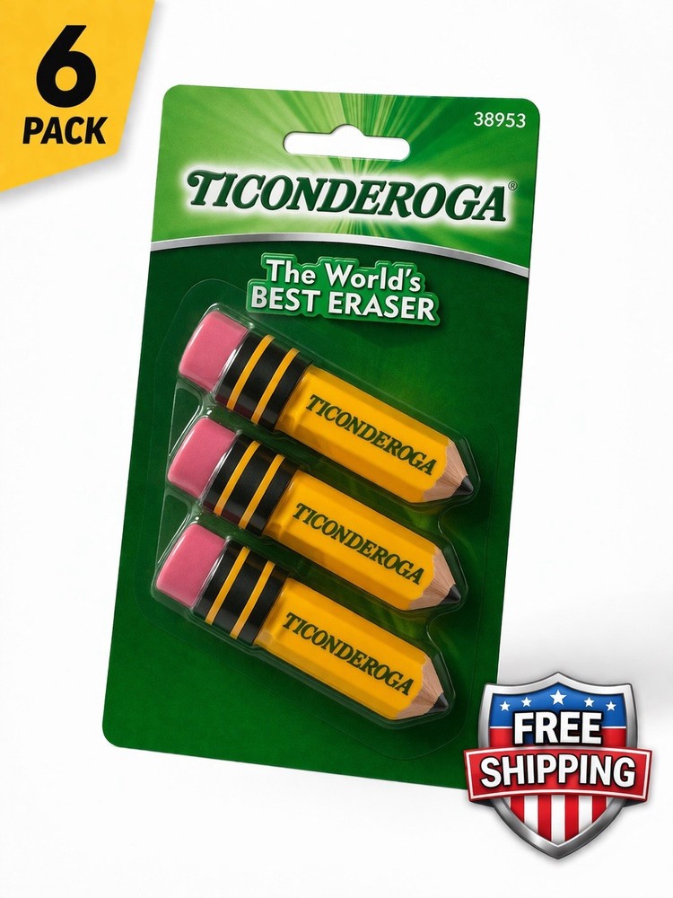 Ticonderoga Pencil Style Erasers 6 Pack (18 Count) Latex Free School Office