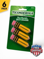 Ticonderoga Pencil Style Erasers 6 Pack (18 Count) Latex Free School Office