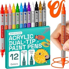 Acrylic Paint Markers – Paint Pens Dual Tip Brush + Fine Ideal 12 Multicolor