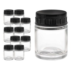 10pk Airbrush 3/4oz Glass Jar Bottles with Plastic Lids, Store Paint Siphon Feed