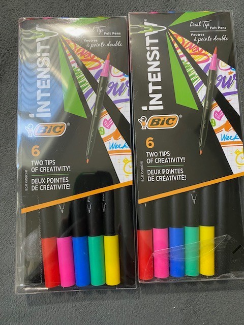 BIC Intensity 2-in-1 Dual Tip Fineliner Pen, 6 Assorted Ink Colors Pack (2 pack)