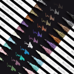12 Colors Metallic Marker Pens – Dual Tip Brush and Fine Point Pens for DIY Albu