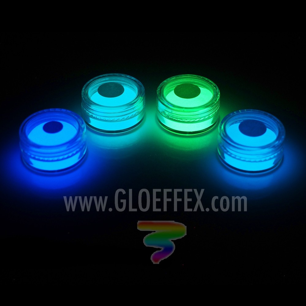 Glow in the Dark Powder Pigment Sample Pack #2 – GREEN – AQUA – PURPLE – BLUE