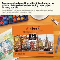 1 PC Watercolor Paper Block 9″ x 12″ 32 Sheets 100% Cotton Rough 140lb/300GSM