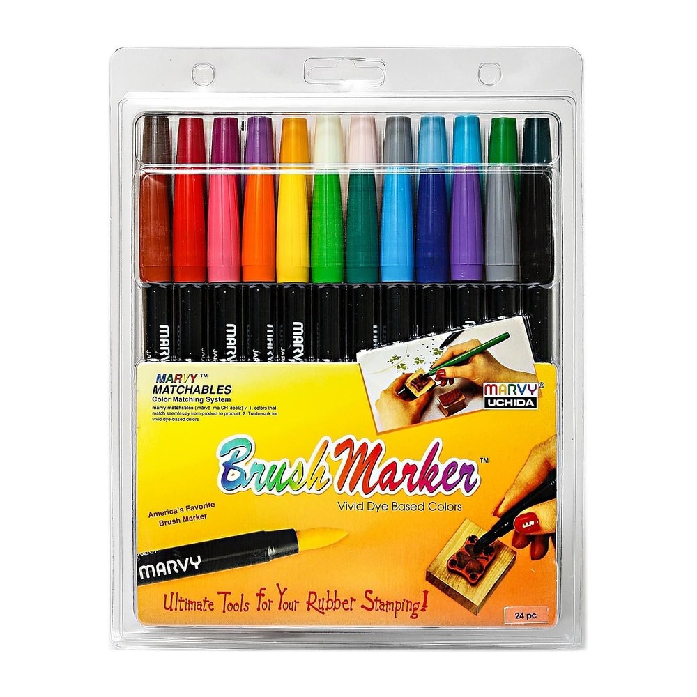24 PCS 150024 Brush Tip Markers Assorted Colors Drawing Art Pens Ink Markers