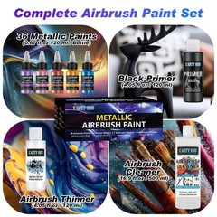 Metallic Airbrush Paint Kit, 36 Colors with 4.05 fl oz Black Primer & Thinner…