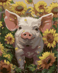 Pig Paint by Numbers Kit for Adults Beginners- Pig Sunflower Paint by Number Can