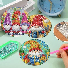 8 Pcs Diamond Art Coasters Kits for 8 4x4in, Gnomes