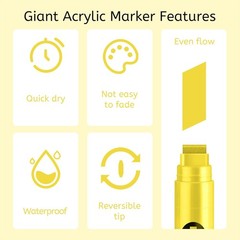 3 Pcs Yellow Jumbo Permanent Markers: 15mm Wide Tip Thick Acrylic Paint Pen Larg