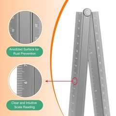 HARFINGTON Folding Straight Ruler 30cm Metric Aluminum Alloy Protractor Gray